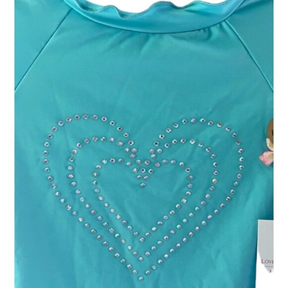 LoveShackFancy x Hurley Rhinestone heart Rashguard Top Turquoise Waves XL NWT - Picture 5 of 16